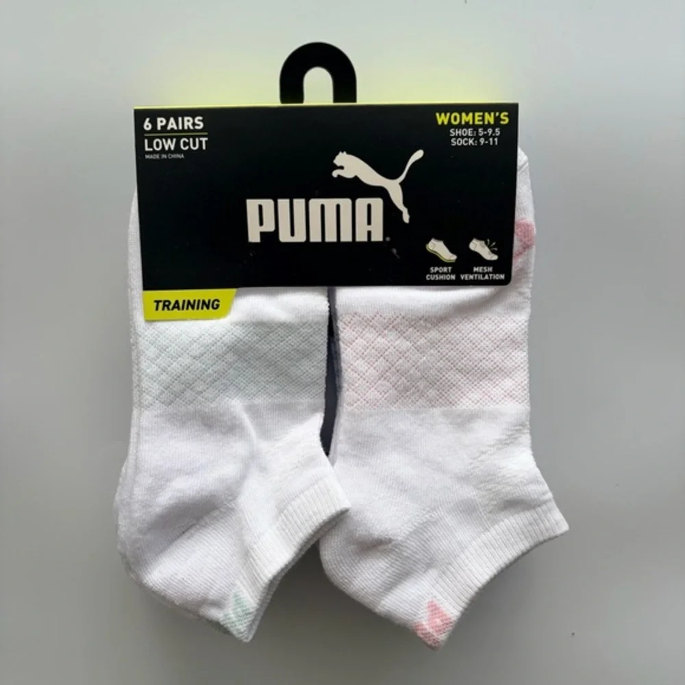 Puma women’s low cut socks 6 pack size 5-9.5 white pink blue green
